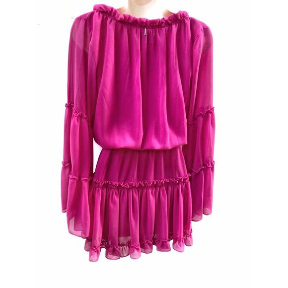 MISA Leeva Pink Ruffle Mini Dress Romantic Boho Coquette Cottagecore Vacation - Picture 9 of 16